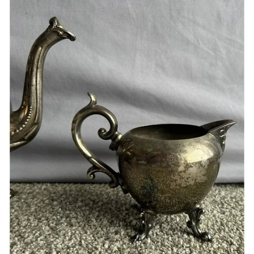 Antique Birmingham‎ Silver Footed Coffee/Teapot BSC & Creamer Pitcher Collector